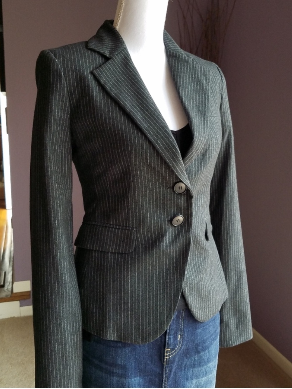 Pinstripe Tailored Toi et Moi Suit Fitted Tailored Jacket NEW
